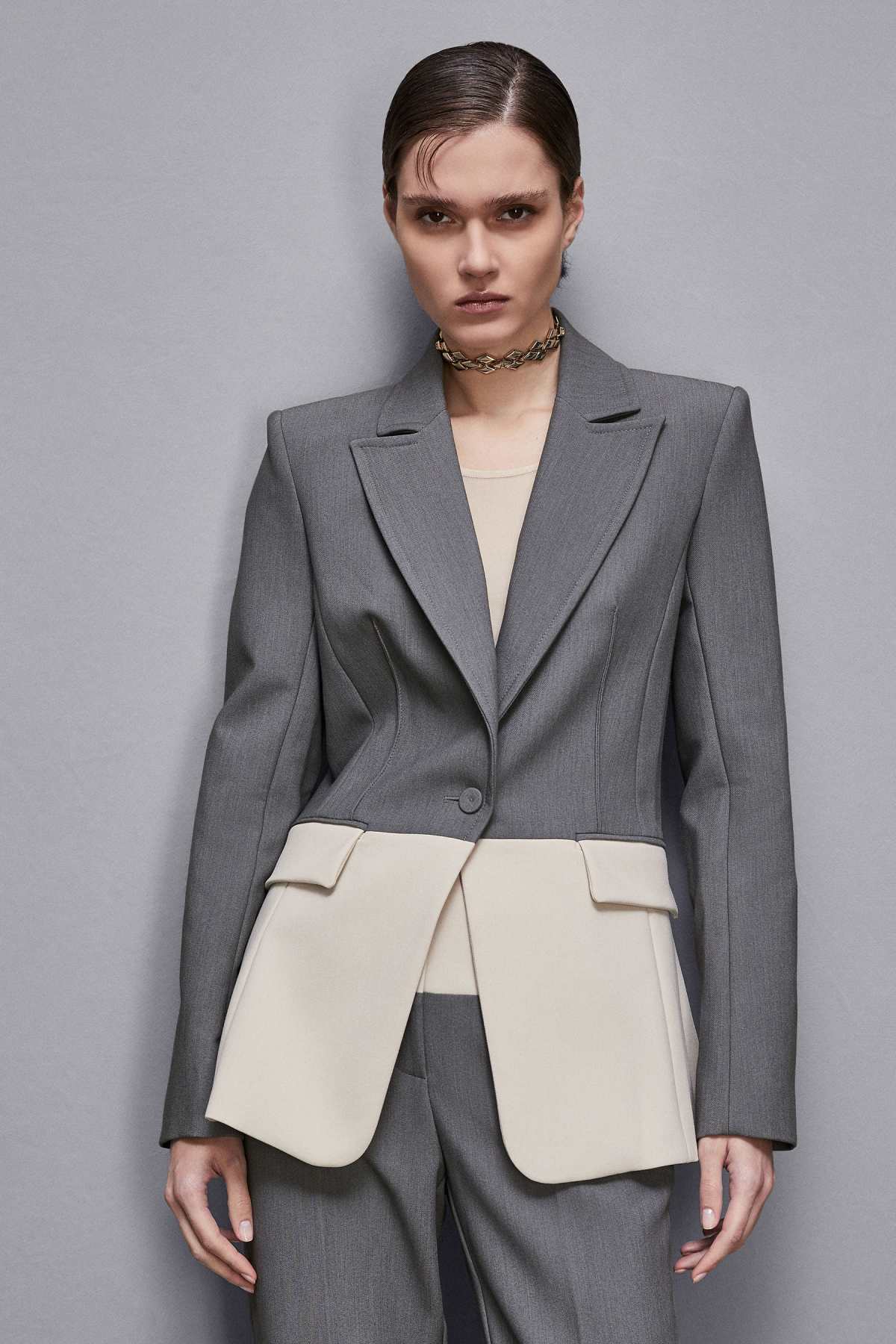 ジャケット PATRIZIA PEPE Women Jackets 8S0505A533FF49 Grey Patrizia Pepe Color Block Jacket - Grey - Women | 8S0505A533FF49