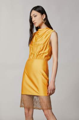 Shiny satin fringed dress, Yellow, Patrizia Pepe