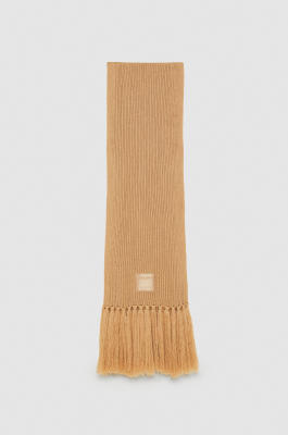 Ribbed scarf with fabric fringes, Beige, Patrizia Pepe