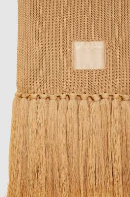 Ribbed scarf with fabric fringes, Beige, Patrizia Pepe