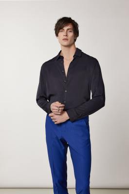 Solid-colored shirt in viscose twill, Blue, Patrizia Pepe