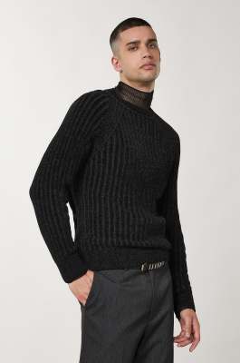 Long-sleeved ribbed sweater, Black, Patrizia Pepe