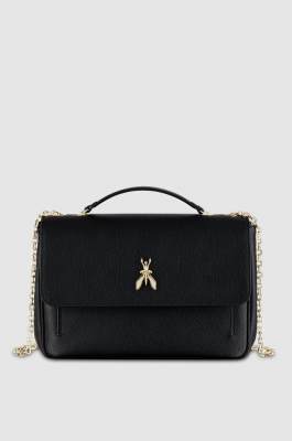 Fly leather shoulder bag with chain, Black, Patrizia Pepe