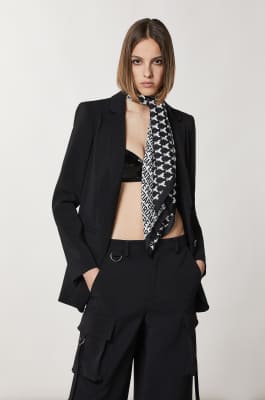 Printed silk neckerchief, Black, White, Patrizia Pepe