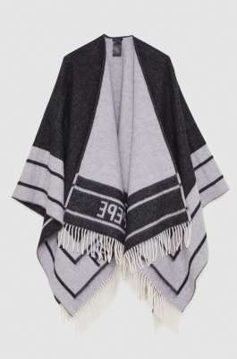 Double-faced fringed poncho, Black, Patrizia Pepe