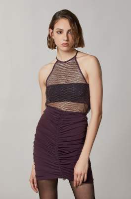 Rhinestone mesh crew-neck top, Purple, Patrizia Pepe