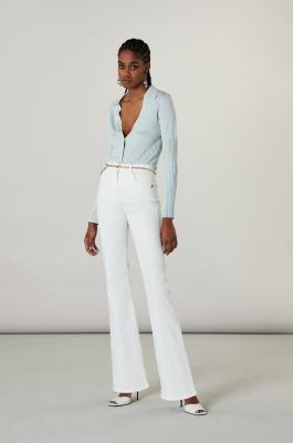 Fly embroidery jeggings, White, Denim
