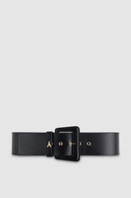 Leather high-waisted belt, Black, Patrizia Pepe