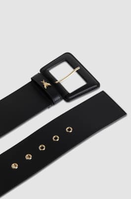 Leather high-waisted belt, Black, Patrizia Pepe