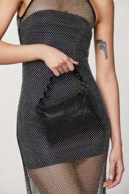 Maxichain rhinestone clutch bag, Black, Patrizia Pepe