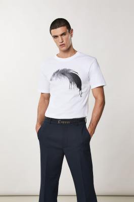 Cotton T-shirt with Feather print, White, Patrizia Pepe