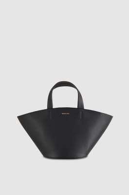 Leather shopping bag with handles, Black, Patrizia Pepe