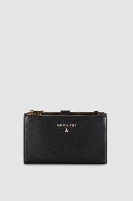 Leather wallet with double zipper, Black, Patrizia Pepe