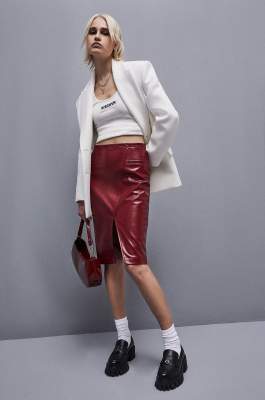 Slim patent leather midi skirt, Red, Patrizia Pepe