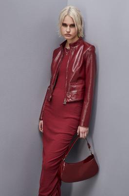 Patent leather slim biker jacket, Red, Patrizia Pepe