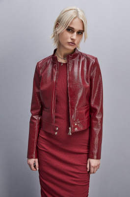 Patent leather slim biker jacket, Red, Patrizia Pepe