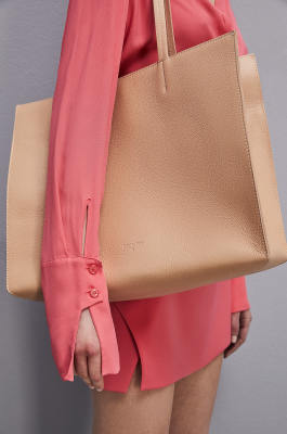 Hammered leather shopping bag, Beige, Patrizia Pepe