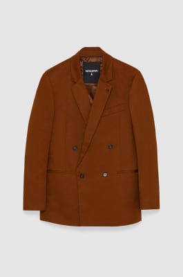 Double-breasted straight jacket in cotton twill, Brown, Patrizia Pepe