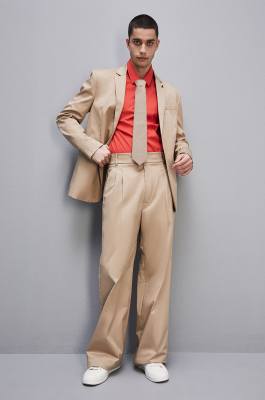 Cotton twill pleated pants, Beige, Patrizia Pepe