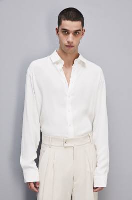 Solid-colored shirt in viscose twill, White, Patrizia Pepe