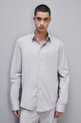 Fitted shirt without pleats in viscose twill, Grey, Patrizia Pepe
