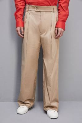 Cotton twill pleated pants, Beige, Patrizia Pepe
