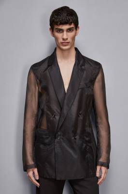 Straight double-breasted unlined jacket, Black, Patrizia Pepe
