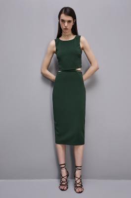 Stretch crew neck sleeveless midi dress, Green, Patrizia Pepe