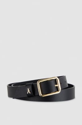 Ceinture taille basse en cuir grainé, Noir, Patrizia Pepe