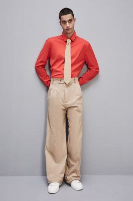 Fitted shirt without pleats in viscose twill, Red, Patrizia Pepe
