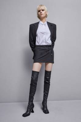 Low-waisted pinstripe miniskirt, Black, Patrizia Pepe