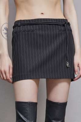Low-waisted pinstripe miniskirt, Black, Patrizia Pepe