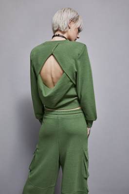 Sweat-shirt à manches longues en coton, Vert, Patrizia Pepe