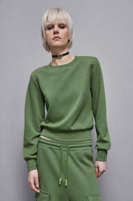 Sweat-shirt à manches longues en coton, Vert, Patrizia Pepe