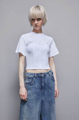 Bustier-T-Shirt aus Baumwolljersey, Weiß, Patrizia Pepe
