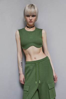 Top cropped en molleton et coton, Vert, Patrizia Pepe