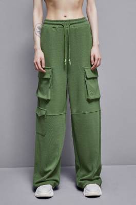 Cotton blend fleece cargo pants, Green, Patrizia Pepe