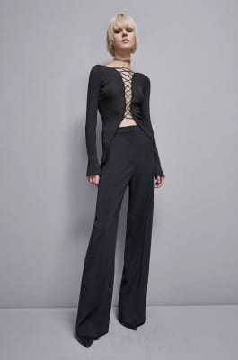 Pantalon palazzo en crêpe Essential, Noir, Patrizia Pepe