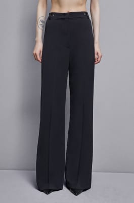 Pantalon palazzo en crêpe Essential, Noir, Patrizia Pepe