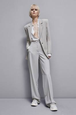 Blazer de franela con raya diplomática de un botón, Gris