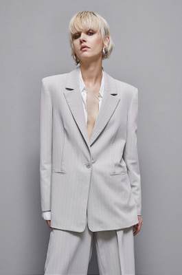 Blazer de franela con raya diplomática de un botón, Gris