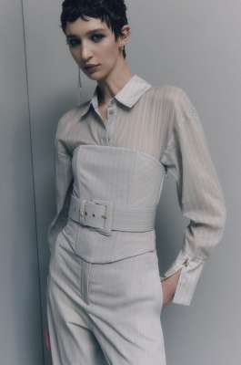 Bustier-Oberteil mit Nadelstreifen aus Flanell, Grau, Patrizia Pepe