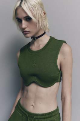 Top cropped en molleton et coton, Vert, Patrizia Pepe
