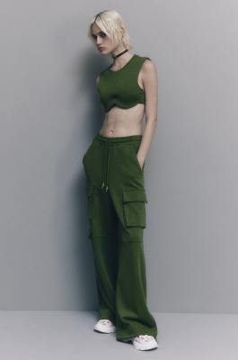 Cotton blend fleece cargo pants, Green, Patrizia Pepe