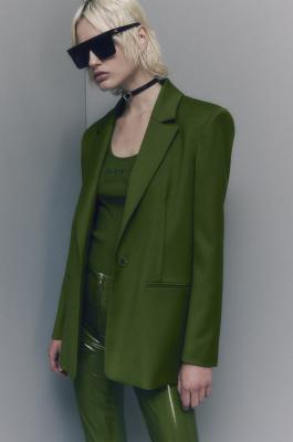 One-button flannel blazer, Green, Patrizia Pepe