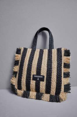 Raffia shopping bag, Black, Beige, Patrizia Pepe