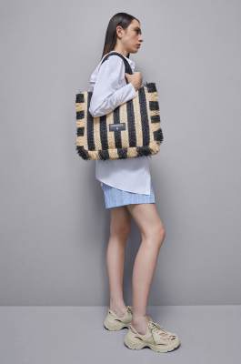 Raffia shopping bag, Black, Beige, Patrizia Pepe