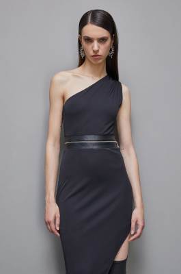 Essential one-shoulder dress, Black, Patrizia Pepe