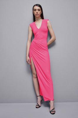 Long crape dress with draping, Pink, Patrizia Pepe