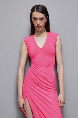 Long crape dress with draping, Pink, Patrizia Pepe